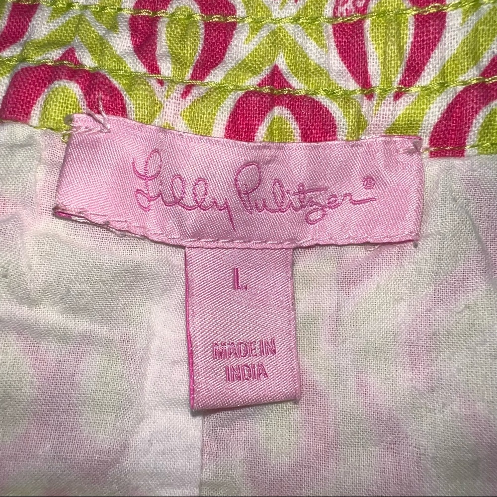 Lilly Pulitzer Peach/Green Pintuck, white lined Elastic Waist MIDI Skirt - Picture 10 of 14